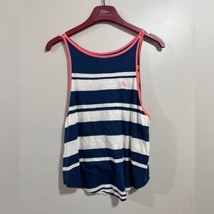 Y2K Abercrombie & Fitch Navy Striped Tank with Pink Trim Woman’s Size Medium